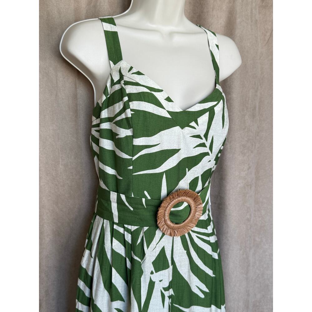 Adrianna Papell Green Ivory Palm Print Wide Leg Jumpsuit 12 NWT - Picture 9 of 16